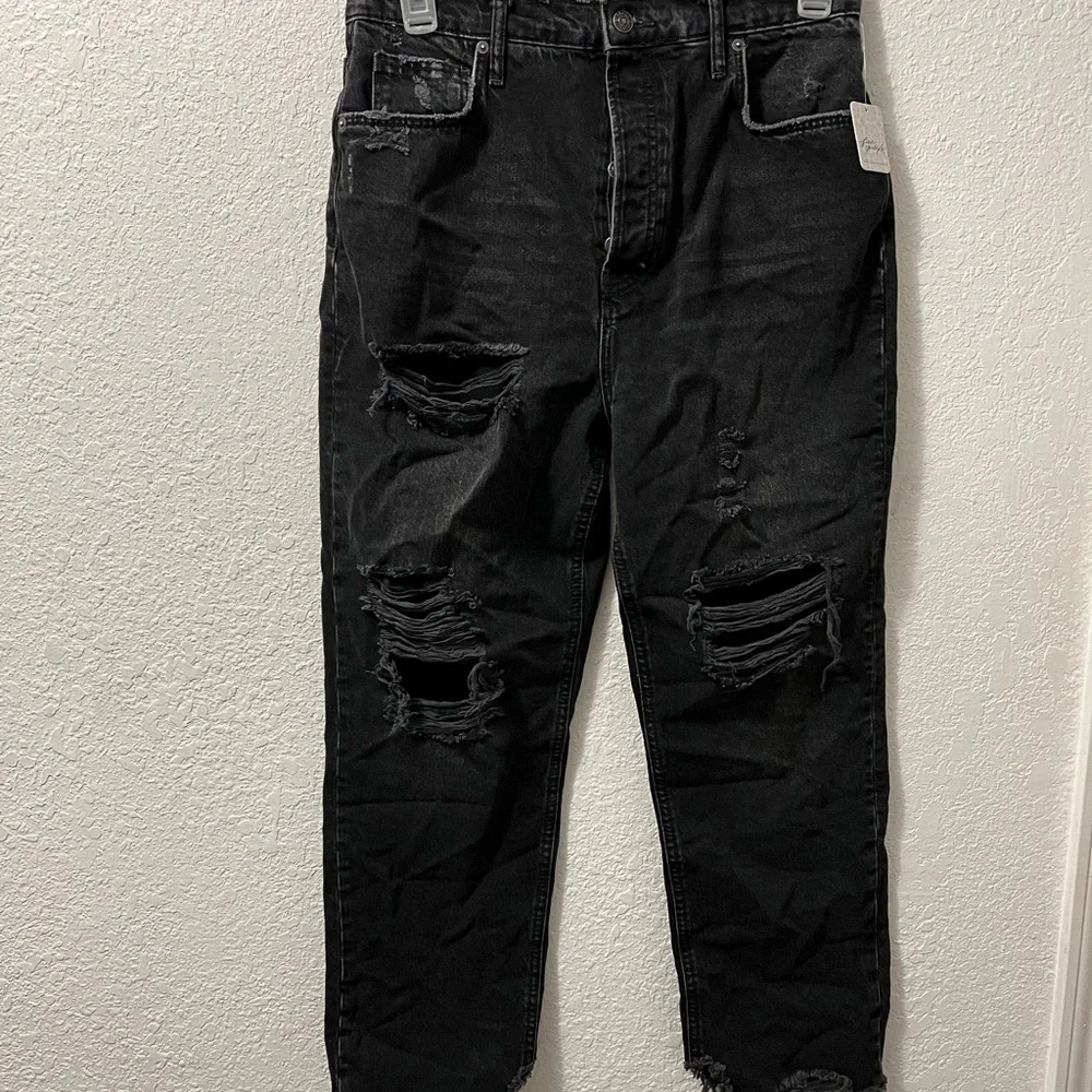 🎊 HP🎊Free People Baggy Tapered Boyfriend Jeans NWT in Obsidian Black - Picture 2 of 9